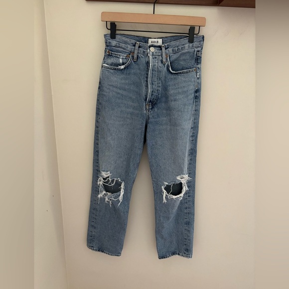 Agolde 90's Crop Mid Rise Jeans in Suspend Distressed Size 23 - Picture 4 of 7
